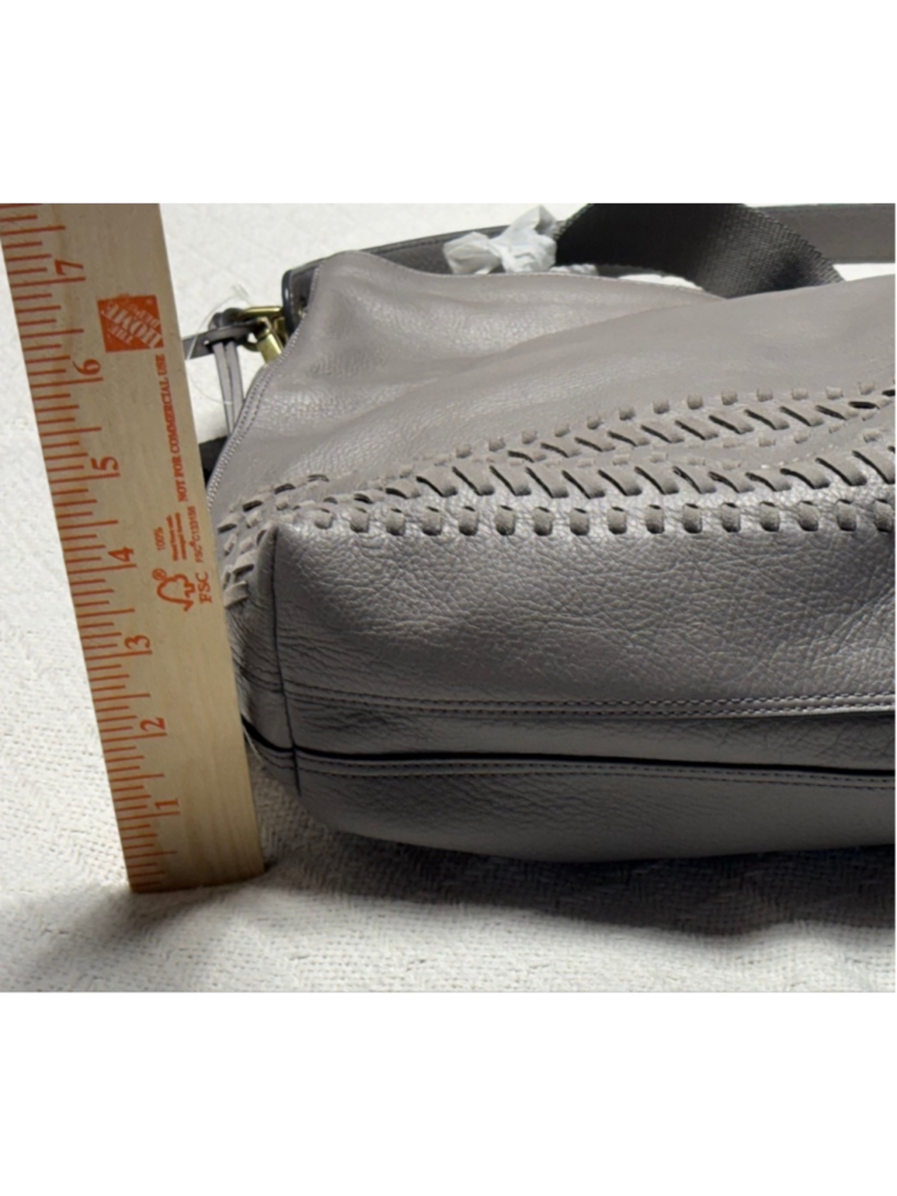 NWOT FOSSIL "Maya" Hobo Gray/Light Taupe Leather Handbag Purse ZB7191 w/key! - Picture 9 of 12